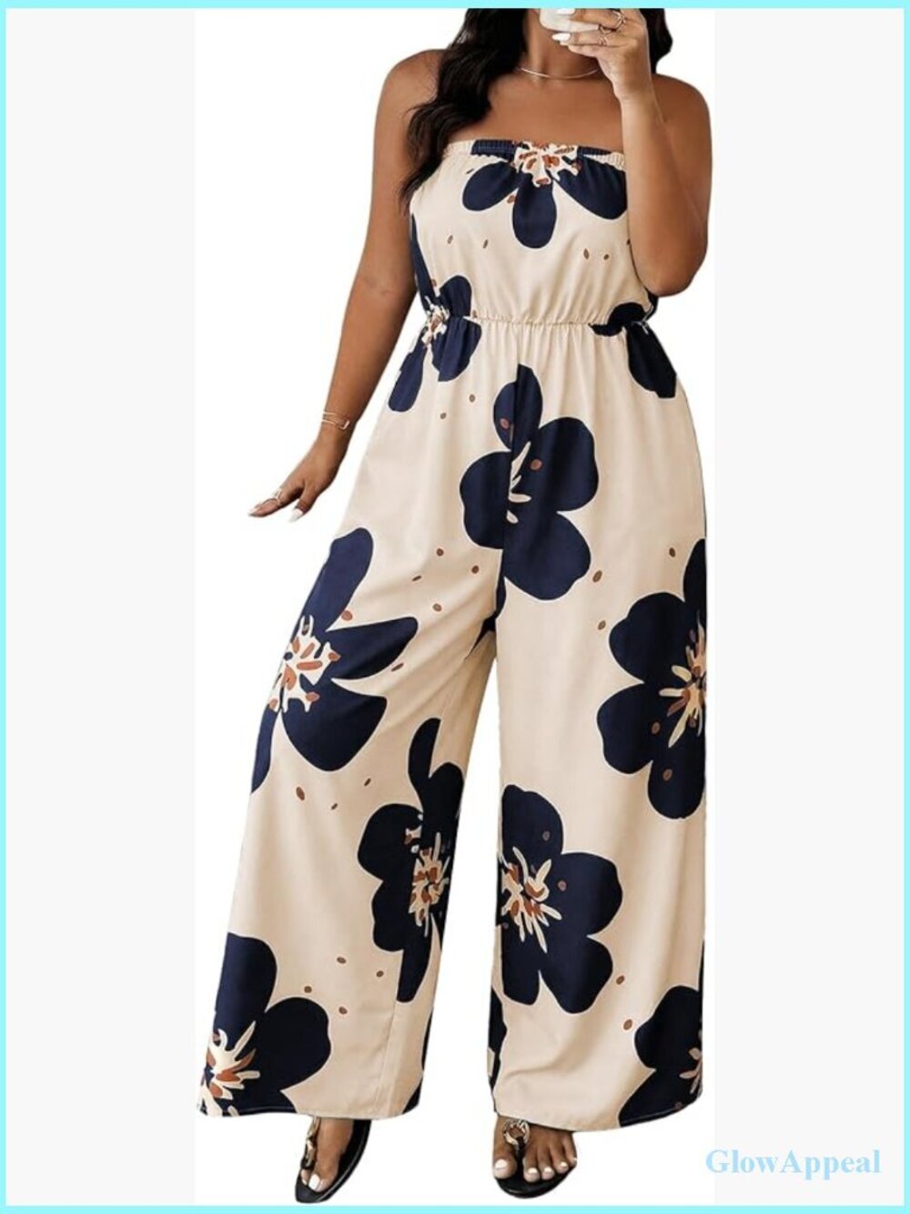 Plus Size Floral Strapless Wide Leg Jumpsuit Summer